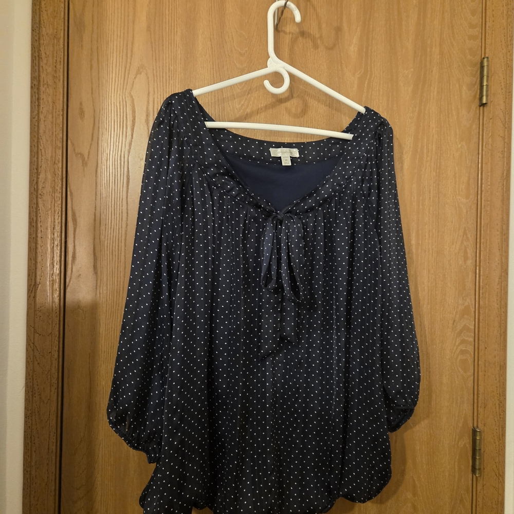 Dress Barn Dark Blue Blouse with White Dots
